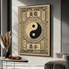 Taoist imagery featuring a yin-yang symbol in a temple setting.