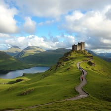 Rolling Scottish hillsides under an open sky.