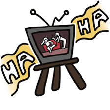 A television sitcom production scene representing recorded laughter.