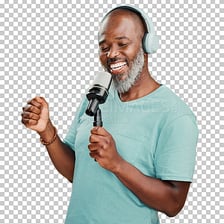 A karaoke performer holding a microphone