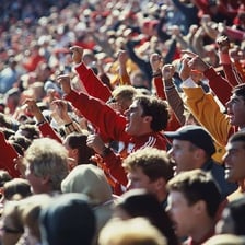 An enthusiastic crowd showing intense passion
