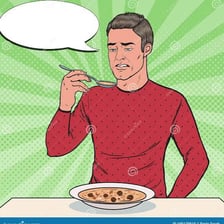 A person reacting with disgust after tasting unpleasant food.