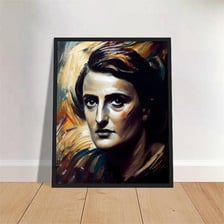 A portrait of writer and philosopher Ayn Rand.