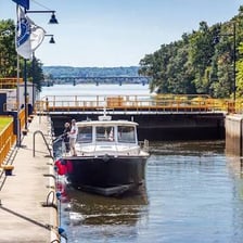 A view of the Erie Canal with its characteristic locks