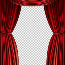 A theater stage with curtains closed during an intermission.