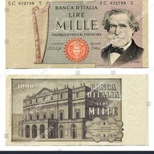 An old Italian lira banknote.