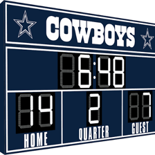 A football scoreboard displaying the Dallas Cowboys abbreviation DAL.
