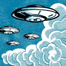 A flying-saucer-shaped science-fiction vehicle