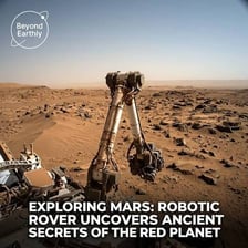 A robotic Mars rover operating on the rocky surface of Mars.