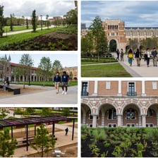 An open grassy quadrangle surrounded by university buildings.