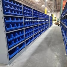 Rows of storage bins in a warehouse.