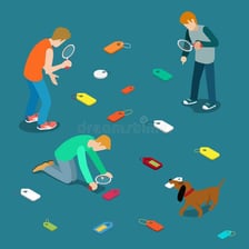 Illustration of a person identifying or labeling an object.