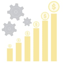 Coins beside an upward-trending business chart, representing profit.
