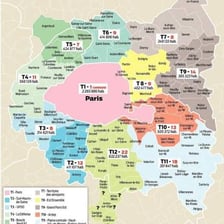 Map showing the Île-de-France region centered on Paris.