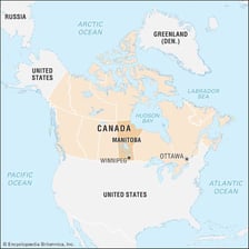 A map showing Manitoba within Canada.
