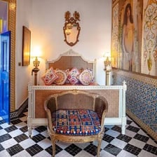 An elegant private dressing room furnished as a boudoir