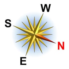 A compass rose marking west-southwest and east-northeast