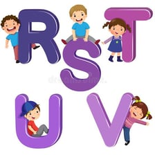 An illustration showing the consecutive alphabet sequence from R through V.