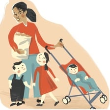 Illustration of a mischievous child troubling a caregiver