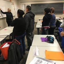 Adult students attending an English-language class