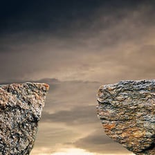 A visible gap separating two rocky landforms