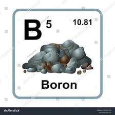 A periodic-table tile identifying boron as element 5