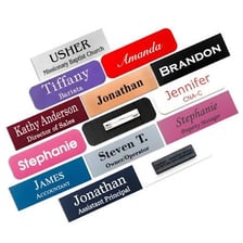 Several name tags displaying different names