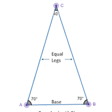 A geometry diagram of an isosceles triangle with two equal sides marked.