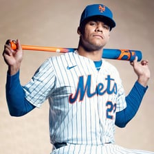 Juan Soto wearing a New York Mets baseball uniform.