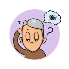 A puzzled person representing being at a loss.