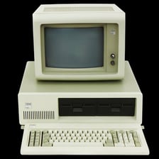 A vintage IBM personal computer.