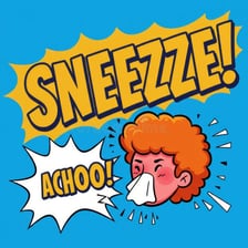 Person shown sneezing in a simple illustration