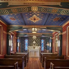 An interior view of a sacred religious sanctuary