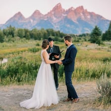 A couple celebrating a small elopement wedding.