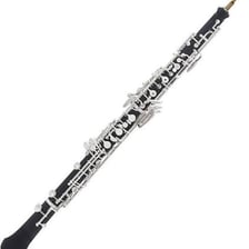 A traditional oboe displayed vertically.