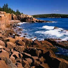 A rocky coastal scene in Acadia National Park, Maine.