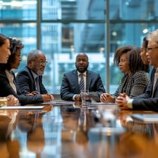 Businesspeople discussing possible opportunities.