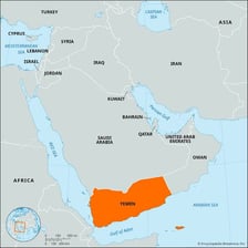 A map showing Oman bordering Yemen on the Arabian Peninsula.