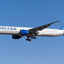 A United Airlines passenger jet in its blue-and-white livery.