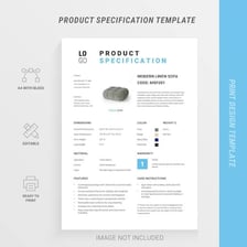 A technical specification sheet listing product details.