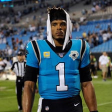 Cam Newton in a Carolina Panthers football uniform
