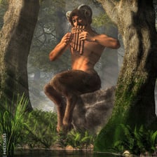 Illustration of a mythological faun with goat legs.