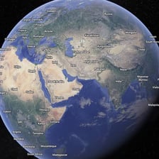 A broad landmass visible from above.