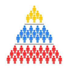 An illustration showing people separated into opposing groups.