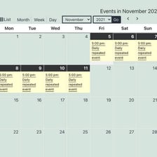 A calendar marked with recurring events.