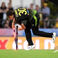 A cricket wicket after a batsman has been stumped out.