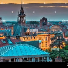 A view of Toulouse, France, featuring its distinctive Capitolium building.