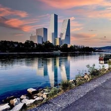 A view of Basel, Switzerland, with its urban skyline.