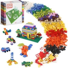 Colourful LEGO plastic construction bricks.