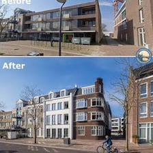 An unattractive building or streetscape presented as an example of an eyesore.